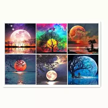 Huacan Лунный пейзаж Вышивка крестом Мозаика Комплект Настенный декор DIY Полная дрель Алмазная картина Full round 20*20 cm