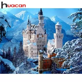 Huacan Новое поступление 5D полная круглая алмазная живопись вышивка крестиком Снежная гора и замок Алмазная вышивка Алмазная мозаика Full Round 20*30 cm