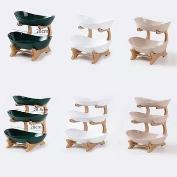 HuaCan Поднос для фруктов Деревянный держатель Стоячая многослойная тарелка с фруктами Конфеты Закуска Торт Тарелка Овальные подносы с фруктами Чаша Стойка Полка для фруктов Украшение стола 2 Tiers зелёный/малахитовая зелень