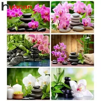 Huacan Полная Алмазная Вышивка Цветок 5D Diy Алмазная Картина Орхидея Алмазная Мозаика Домашний Декор 30*40 cm