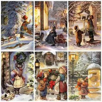 Huacan полная алмазная вышивка для девочек и мальчиков зима 5D алмазная живопись портретная мозаика вышивка крестиком детский подарок домашний декор Full Square 20*30 cm