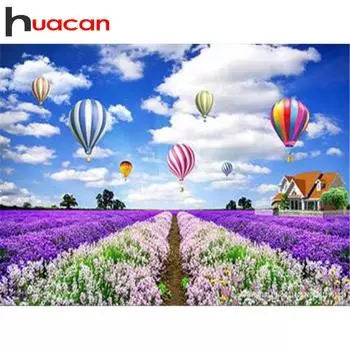 HUACAN полная дрель квадратная алмазная живопись воздушный шар фиолетовый лавандовый пейзаж картина со стразами 5D Алмазная вышивка Full square 25*30 cm