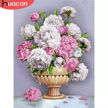 HUACAN полная квадратная алмазная живопись цветок картина горный хрусталь 5D DIY Алмазная вышивка пион ремесленный комплект Декор для дома Full Square 20*30 cm