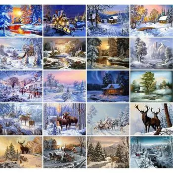 Huacan полная квадратная алмазная живопись Пейзаж Алмазная вышивка снежная сцена картина горный хрусталь мозаичная живопись 30*40 cm
