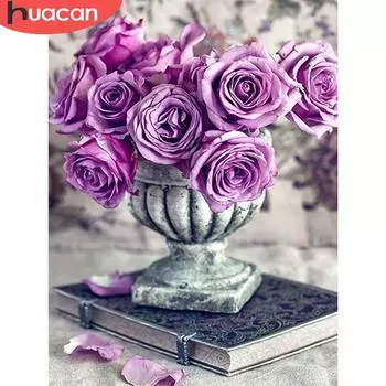 HUACAN полная квадратная алмазная живопись Роза 5D DIY Алмазная вышивка цветок картина из горного хрусталя Алмазная мозаика ваза домашний декор Full Square 20*30 cm