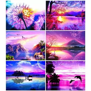HUACAN полная квадратная алмазная живопись закат пейзаж 5D вышивка пейзаж украшение дома алмазная мозаика ручная работа Full Square 20*30 cm