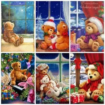 Huacan полная квадратная/круглая Алмазная вышивка картина Медведь Diy Алмазная мозаика Рождественские декоративные картины Full Square 20*30 cm