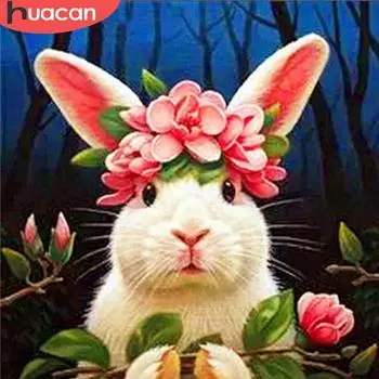 HUACAN полная квадратная круглая дрель 5D алмазная живопись кролик Алмазная вышивка комплект для рукоделия животных алмазное искусство горный хрусталь домашний декор Full Square 20*20 cm