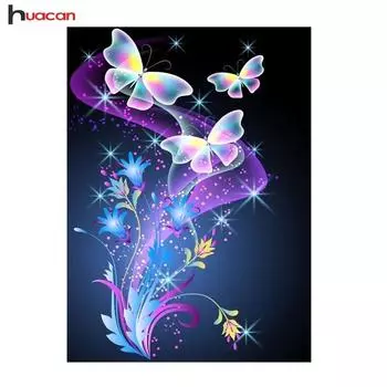 Huacan Полный круглый дрель 5D DIY Алмазная картина Бабочка Алмазная вышивка Крестиком Мозаика Домашний декор Full Round 20*30 cm