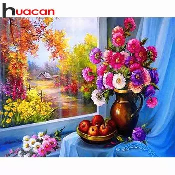 HUACAN полный квадратный круглый дрель комплект алмазной живописи подарок цветы на столе DIY вышивка крестиком домашний декор Full square 20*30 cm