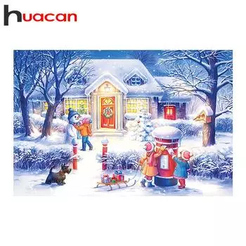 Huacan Рождественская живописная алмазная живопись полный круглый снежный дом новый DIY дрель вышивка крестиком 5D простое украшение дома Full Round 20*30 cm