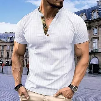 Мужская рубашка поло Huafu Ge осень-зима с двухслойным воротником-стойкой и короткими рукавами, спортивная S белый