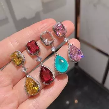 Huamei, легкие роскошные серьги для вечернего платья высокого класса, серьги в стиле ретро, серьги с искусственным кристаллом циркония. красный