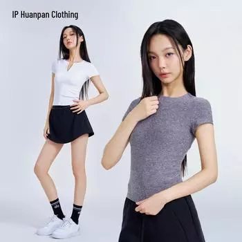 Huanpan Women s Short Sleeve Slim Yoga Sports T-Shirt - Stylish Fitness Wear L