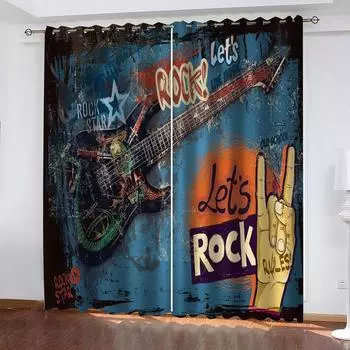 HUANZHUANG Шторы для гостиной Роскошный комплект Музыкальный инструмент Печать затемняющие шторы Гостиная Спальня Мальчик Девочка Дети Подарок 70Wx160Hcmx2&Grommet Top