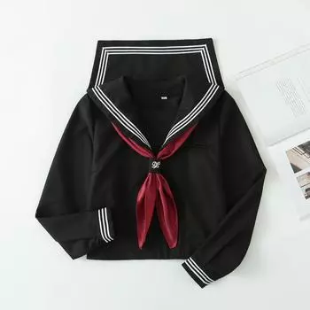 Huaqing Long Sleeves JK Uniform Skirt Basic Style Authentic Sailor Suit Japanese College Style Black Three Books Long-Sleeved Shirt Suit Single Long sleeves + red scarf M
