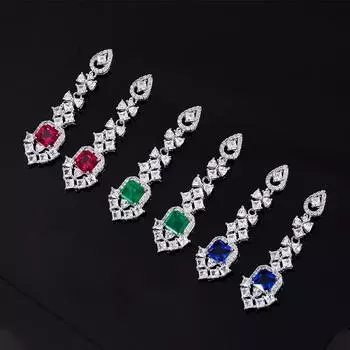 Huayei Jewelry Новые цветные серьги Treasure Серьги High Sense Light Роскошные серьги Серьги с сапфиром Tide сапфировый