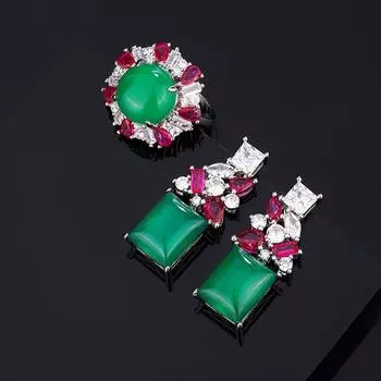 Huayei Jewelry Серьги-иглы из чистого серебра с имитацией красного корунда и имитацией халцедона, набор из двух колец, серьги для женщин