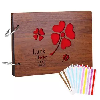 HUAZONTOM Фотопленка ручной работы 30 угловых наклеек Деревянный подарочный фотоальбом с клевером, альбом, книга, тип, страницы, фотографии, в комплекте, день рождения,