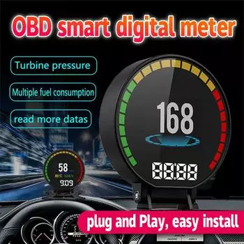 HUD OBD2 Автомобильный цифровой дисплей на лобовом стекле Спидометр Система предупреждения о превышении скорости Температура масла и воды КМ/ч Миль/ч Давление турбонаддува Считывание чёрный