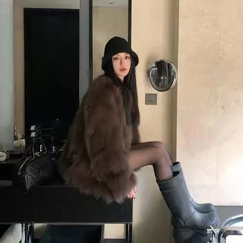 Худая девочка, худая девочка, новая шуба из лисьего меха женская зимняя длинная One Size