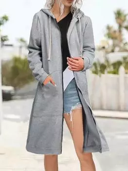 Худи больших размеров для женщин, повседневные худи на молнии, женские длинные худи, свободные толстовки с карманами L