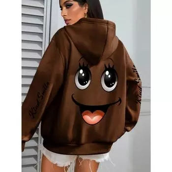 Худи большого размера с принтом смайлика для женщин 4XL