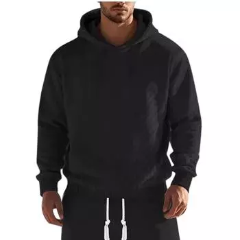 Худи для мужчин, Вязаные, С капюшоном, Длинный рукав, Свободные толстовки с карманами, Осенняя уличная одежда XXXL чёрный