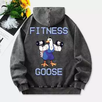 Худи Fitness Goose с принтом мультяшек, женский хлопковый пуловер, удобная теплая одежда оверсайз с капюшоном M