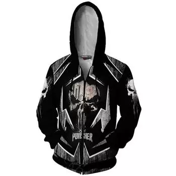 Худи Косплей Каратель Толстовка Взрослая Куртка на молнии С капюшоном Топ 2XL