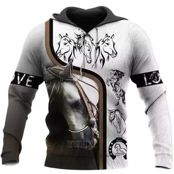 Худи с изображением животных в стиле арт-арт с 3D-принтом в виде красивой лошади в стиле Харадзюку, уличная мужская толстовка с капюшоном на осень, унисекс, повседневная куртка, спортивные костюмы S