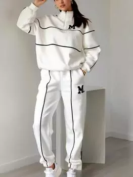 Худи с надписью, с длинными рукавами, длинные брюки, повседневный спортивный костюм S белый