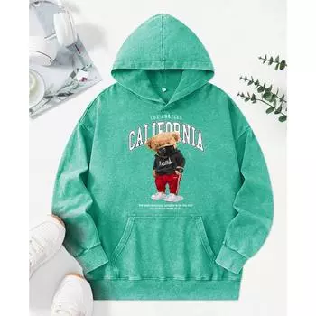 Худи с принтом крутого медведя, выстиранное, в стиле хип-хоп, пуловер Y2K оверсайз из хлопка 3XL