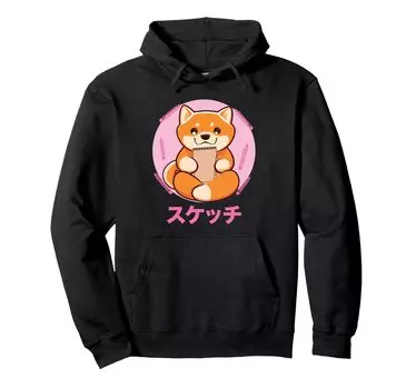 Худи Shiba Inu Sketch Vaporwave Aesthetics чёрный
