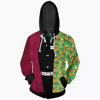 Худи Slayer Kimetsu Demon No Yaiba Косплей Толстовка Куртка Пальто С капюшоном Wine Tomioka Giyuu,S