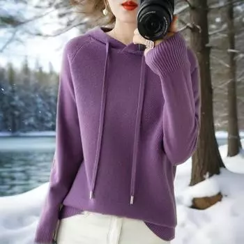 Худи свитер с капюшоном внутренний вязаный свитер повседневный большой размер свитер с капюшоном M