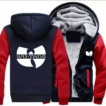 Худи унисекс с принтом Wutang, зимнее, на молнии, утолщенное пальто, флисовая куртка, толстовка Navy+Red,L