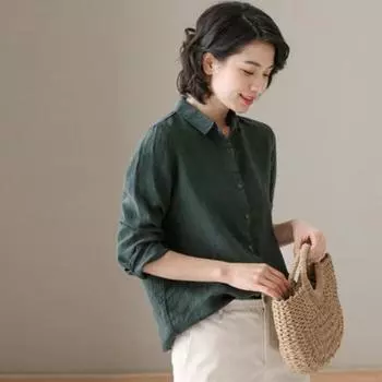 Художественная хлопковая льняная рубашка женская весенняя верхняя часть свежий дизайн Sense Niche свободная льняная рубашка с длинными рукавами S белый
