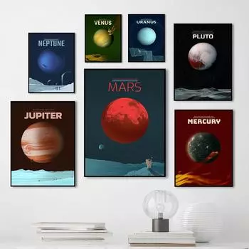 Художественная картина маслом на холсте, космические путешествия, глобальная планета, Марс, Плутон, Венера, постер и печатные обои для гостиной 21cm30cm NoFrame