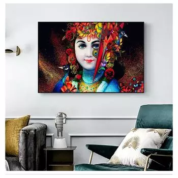 Художественная картина на холсте Красивый Господь Кришна настенная декоративная картина для гостиной домашний декор индуистские плакаты и принты на стену 21cm30cm NoFrame