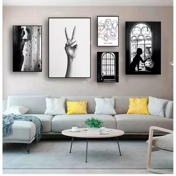 Художественная картина на холсте, настенные картины для декора гостиной, черно-белый винтажный постер, абстрактные линии, скандинавские постеры и принты на стену 21cm30cm NoFrame
