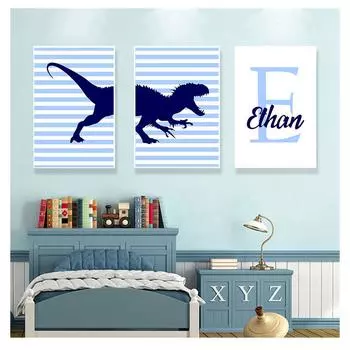 Художественная картина на холсте, скандинавские постеры и принты, настенные картины для детской комнаты, декор комнаты для маленьких девочек и мальчиков, динозавр на заказ, стена с именем ребенка, без рамки 21*30cm