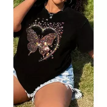 Художественная красочная бабочка с рисунком в виде художественного принта, модная женская футболка, летний топ с коротким рукавом для повседневного ношения S