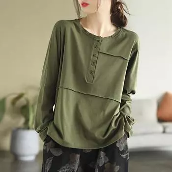 Художественная ретро-футболка с длинными рукавами весна-осень для женщин, повседневная, утягивающая, застегивающаяся на пуговицы нижняя часть рубашки, верхняя часть M чёрный