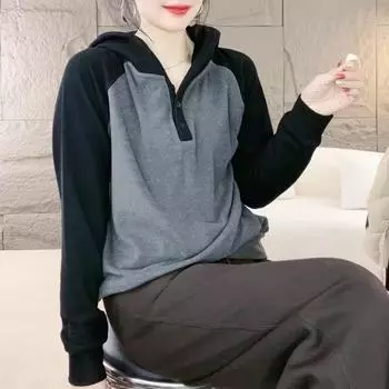 Художественная ретро-толстовка с капюшоном для женщин на осень-зиму, теплая, с длинными рукавами, свободная, повседневная, с капюшоном, цветные толстовки и свитшоты для женщин M оранжевый