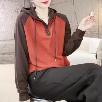 Художественная ретро-толстовка с капюшоном для женщин на осень-зиму, теплая, с длинными рукавами, свободная, повседневная, с капюшоном, цветные толстовки и свитшоты для женщин M темно-серого