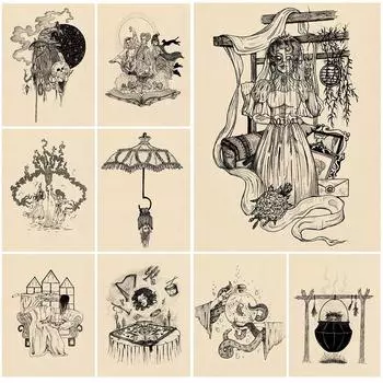 Художественная роспись Дракула, Черный Филипп, Сова Ведьма Таинственный языческий плакат о колдовстве 21cm30cm NoFrame