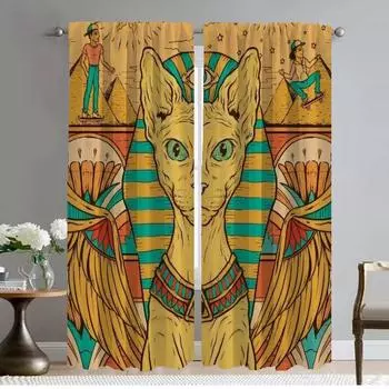 Художественная роспись Кошка затемняющая штора для комнаты 2 панели Хэллоуин украшение тюль для спальни перегородка шторы детская комната шторы для дома W50xH70cmx2pcs-CL