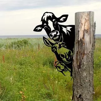 Художественная скульптура из металла «Выглядывающие животные на ферме» — современный декор для сада на открытом воздухе, стильный дом и настенное искусство для уникальных пространств бежевый