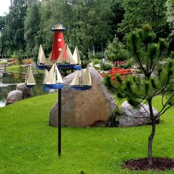 Художественная Ветер Скульптура Летний Маяк Парусник Ветряные Мельницы Морская Ветер Скульптура Металлический Ветер Spinner Двор Сад Открытый Декор Газона разноцветный